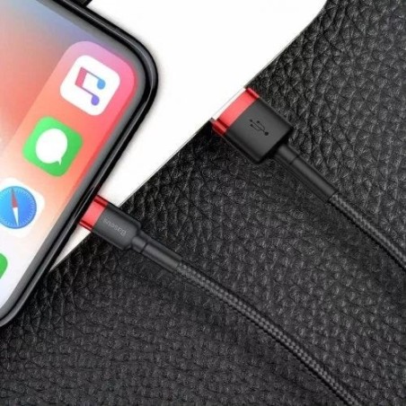 Cable baseus calklf-c19 (lightning m - usb 2.0 m, 2m, black and red color)
