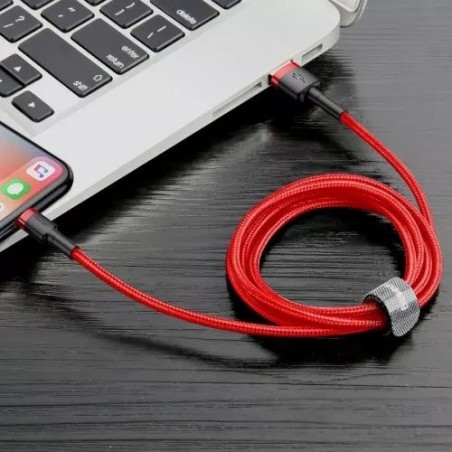 Cable de carga / datos baseus cafule usb a lightning 2.4a 0.5m, rojo-rojo