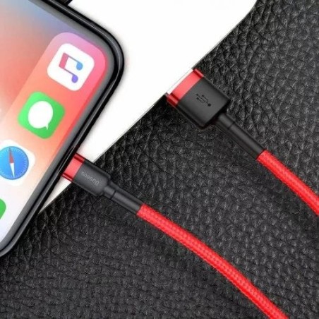 Cable de carga / datos baseus cafule usb a lightning 2.4a 0.5m, rojo-rojo