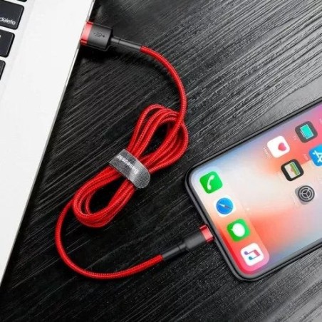 Cable de carga / datos baseus cafule usb a lightning 2.4a 0.5m, rojo-rojo