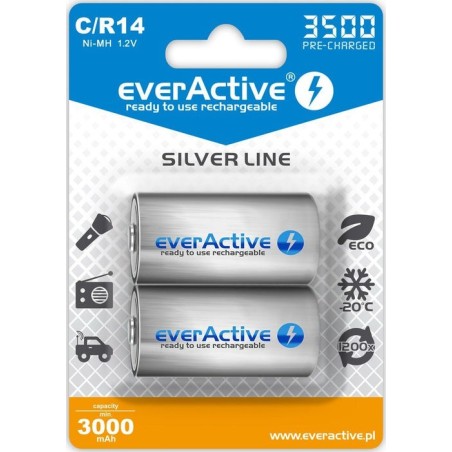 Baterías recargables everactive r14 / c ni-mh 3500 mah listas para usar