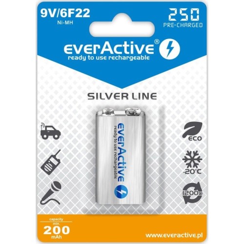 Batería recargables everactive ni-mh 6f22 9v 250 mah silver line