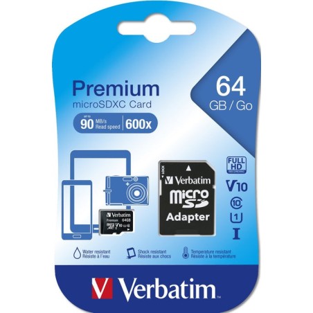 Verbatim premium micro sdxc 64gb cl10 uhs-1 44084