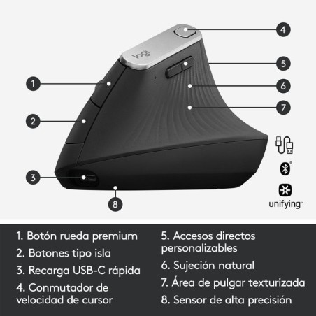 Ratón logitech vertical mx hasta 4000 dpi - 910-005448