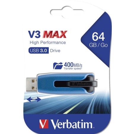 Pendrive verbatim 64gb store 'n' go v3 max 3.0 (3.1 gen 1) azul  49807