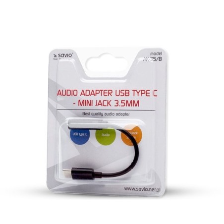 Adaptador savio ak-35 / b toma tipo c - jack estéreo 3 5 mm 0 12 m color negro