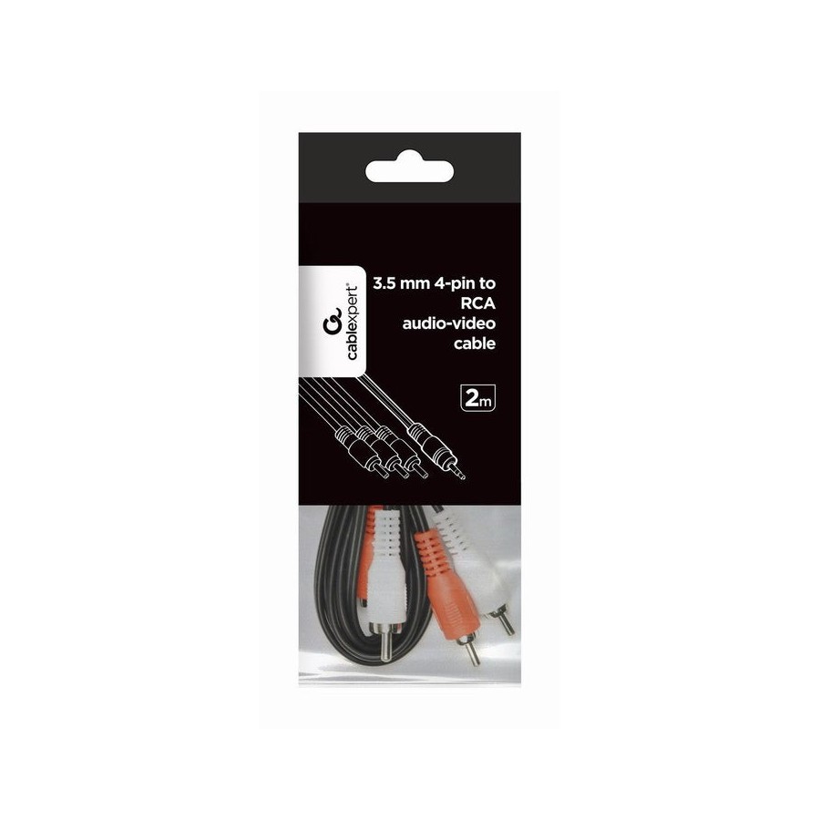 Gembird cca-4p2r-2m cable de audio jack 3.5 mm (4 pines) m / 3x rca (cinch) m, 2m, negro