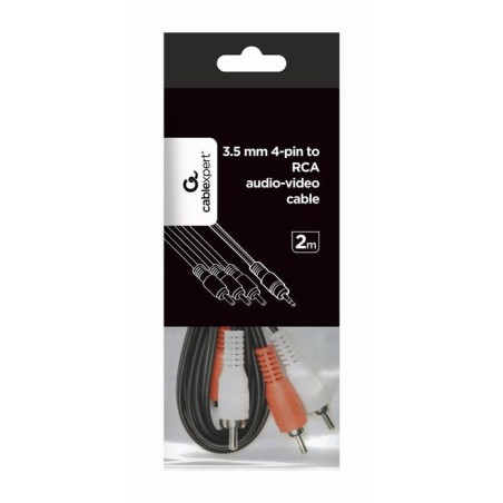 Gembird cca-4p2r-2m cable de audio jack 3.5 mm (4 pines) m / 3x rca (cinch) m, 2m, negro
