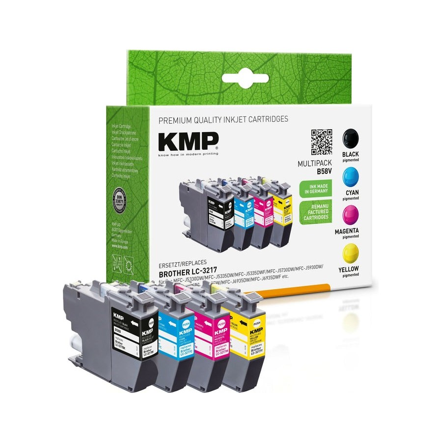 Cartucho kmp brother lc-3217va ldr multip. 4x550 s. b58v rellenado lc3217bk, lc3217c, lc3217m, lc3217y