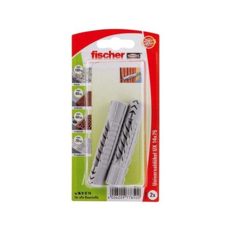 Fischer taco universal ux 14x75 k gris claro, 2 unidades 77850