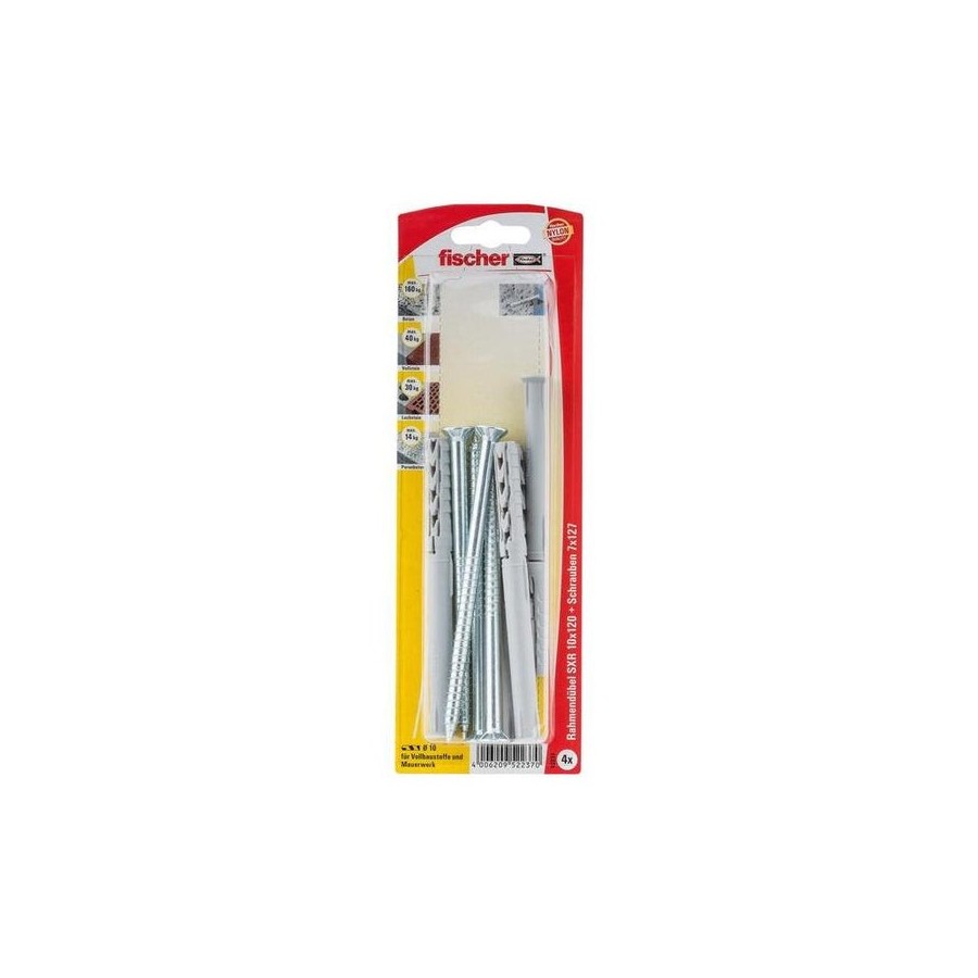 Taco de eje largo fischer sxr 10x120 tk gris claro, 4 piezas, con tornillo 52237