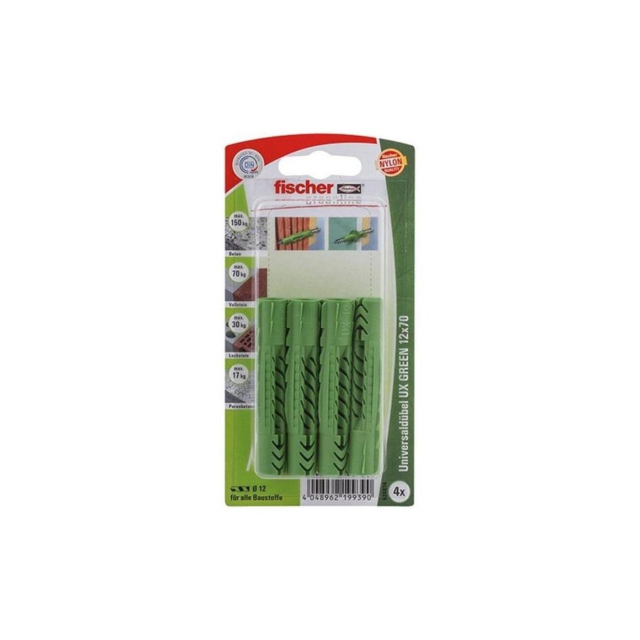 Fischer taco universal ux green 12x70 k verde, 4 piezas 524814