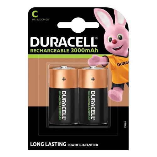 Duracell pack 2 pilas tipo c recargables hr14 - nimh - 1.2v - 3000mah - admiten hasta 1000 recargas