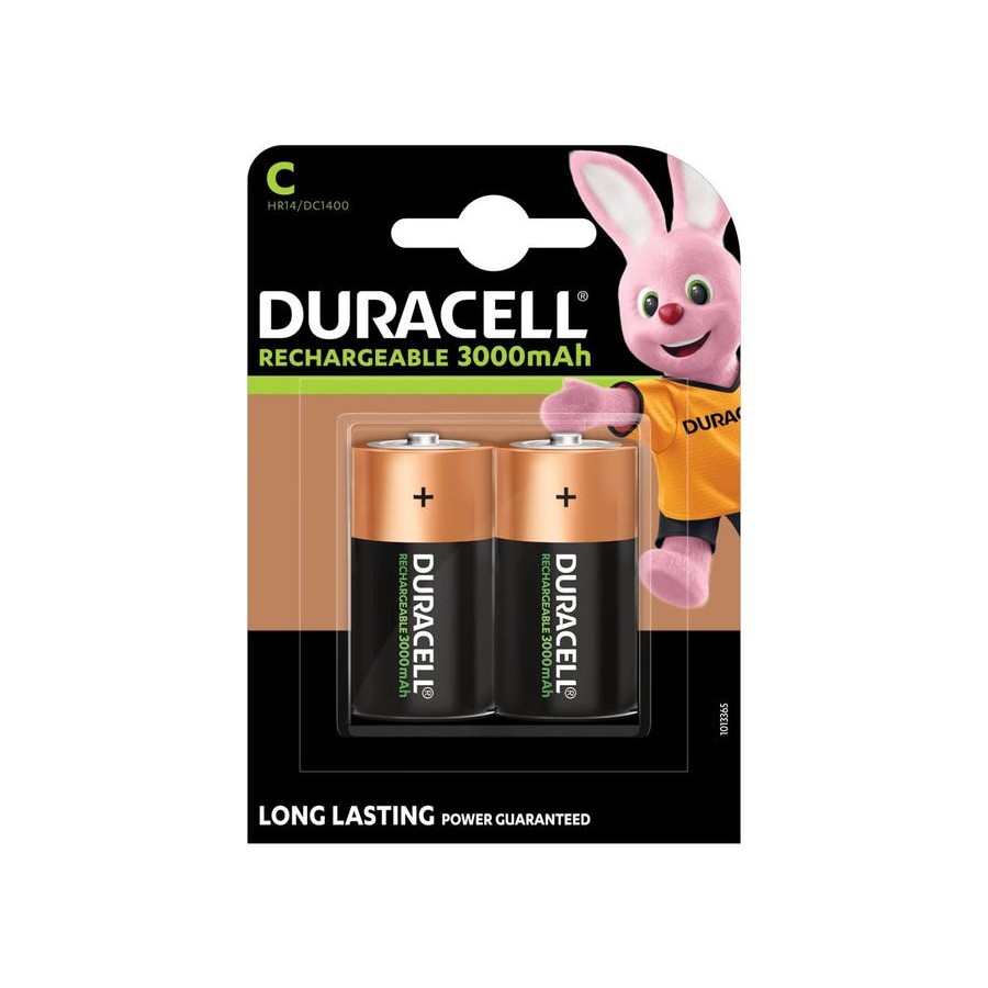 Duracell pack 2 pilas tipo c recargables hr14 - nimh - 1.2v - 3000mah - admiten hasta 1000 recargas