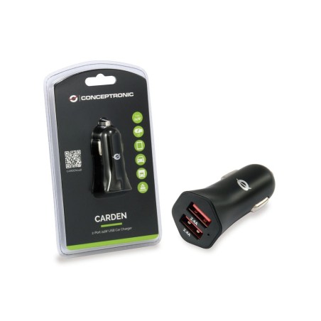 Cargador coche conceptronic carden04b 2puertos usb a  4.8a  24w