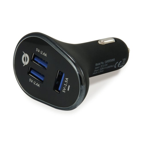 Cargador coche conceptronic carden06b  3 puertos usb a ( 2 p 5v/2.4a   1p 5v/1.5a ) 31.5w