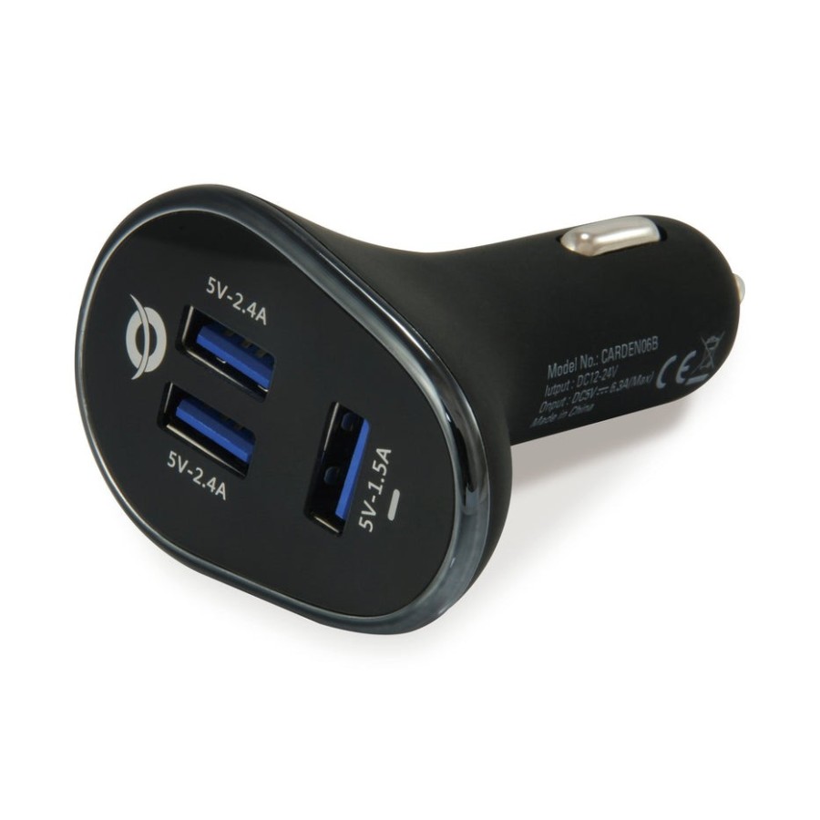 Cargador coche conceptronic carden06b  3 puertos usb a ( 2 p 5v/2.4a   1p 5v/1.5a ) 31.5w