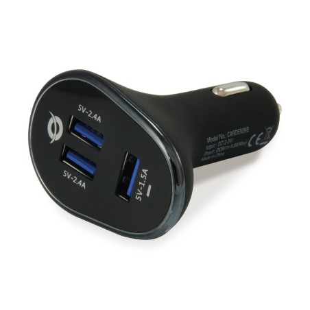 Cargador coche conceptronic carden06b  3 puertos usb a ( 2 p 5v/2.4a   1p 5v/1.5a ) 31.5w