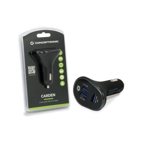 Cargador coche conceptronic carden06b  3 puertos usb a ( 2 p 5v/2.4a   1p 5v/1.5a ) 31.5w