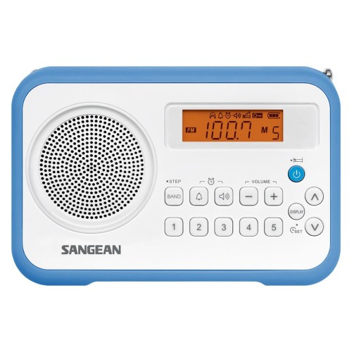 Sangean prd18 b-a azul blanco radio digital portátil fm am pantalla lcd alarma batería
