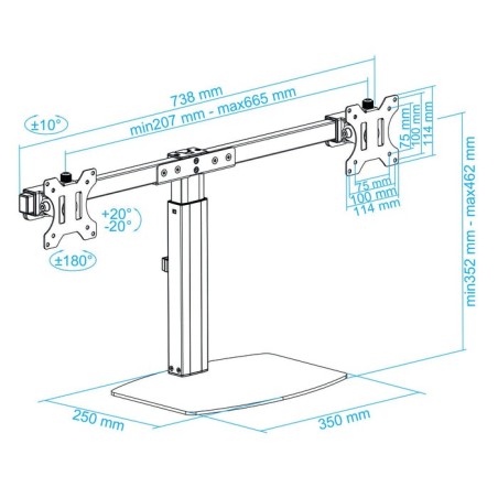 Tooq soporte de mesa para 2 monitores de 17"-27" - regulacion de altura por piston de gas - gestion de cables - peso