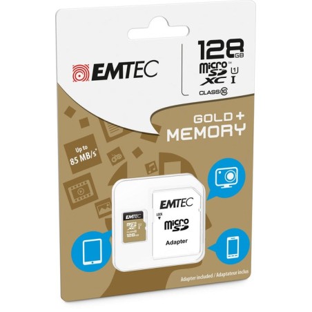 Emtec micro sd 128gb sdxc u1 cl10 gold + ecmsdm128gxc10gp