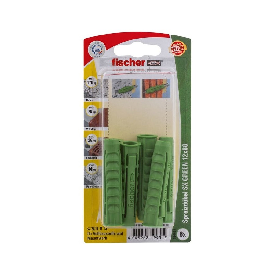 Fischer anclaje de expansión sx verde 12x60 k 524827 6 piezas