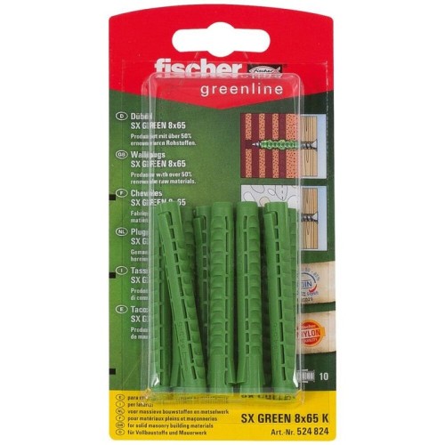 Fischer anclaje de expansión sx verde 8x65 k 524824 10 piezas