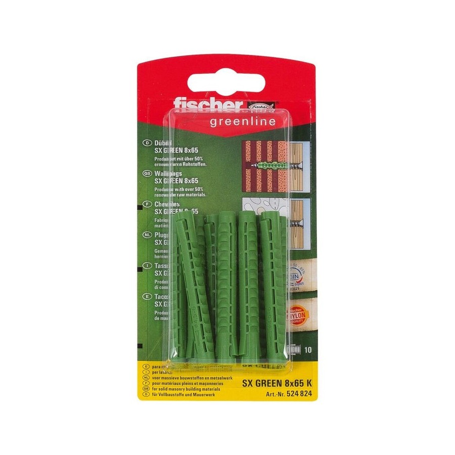 Fischer anclaje de expansión sx verde 8x65 k 524824 10 piezas