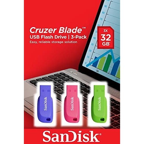 Pendrive 32gb sandisk cruzer blade pack 3 usb 2.0