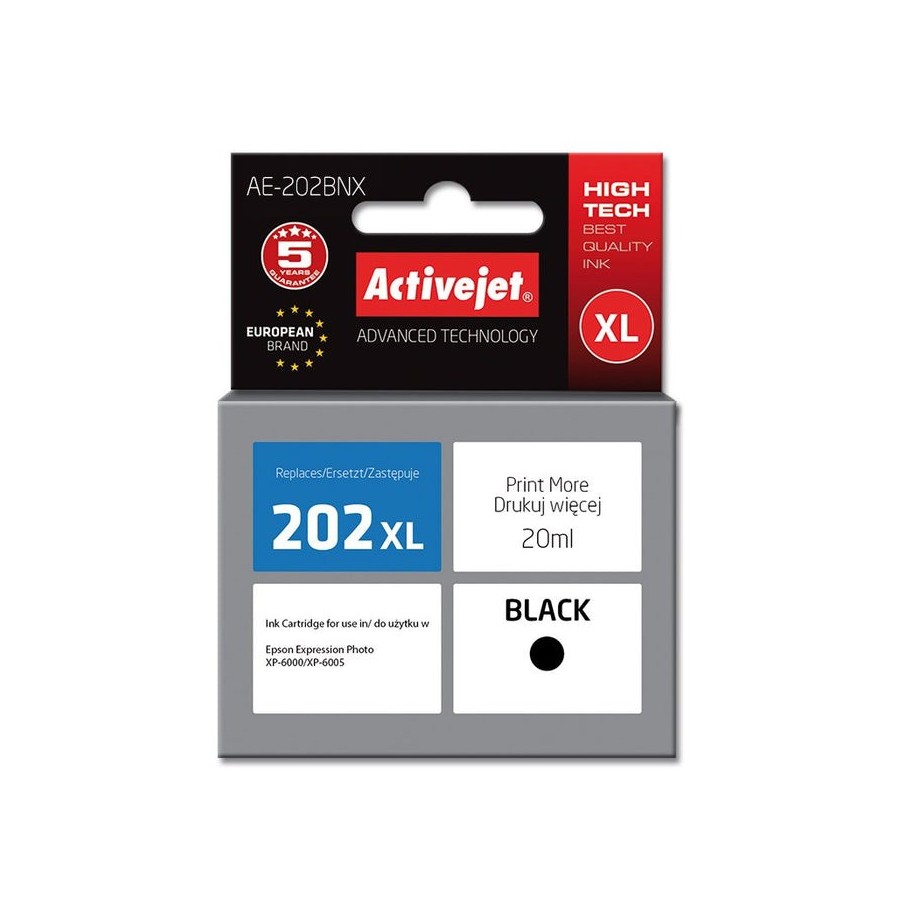Tinta activejet ae-202bnx (reemplazo para epson 202xl g14010 - supreme - 20 ml - negra)