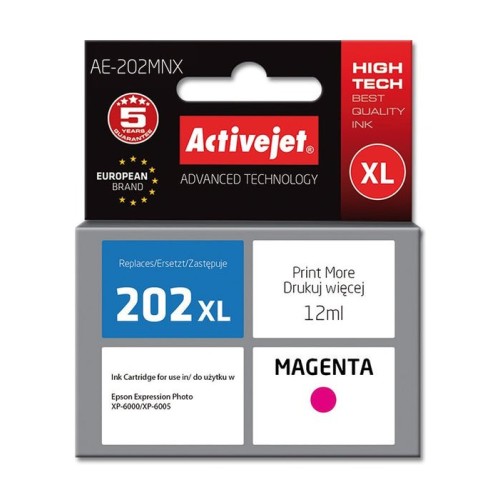 Tinta activejet ae-202mnx (reemplazo para epson 202xl h34010 - supreme - 12 ml - magenta