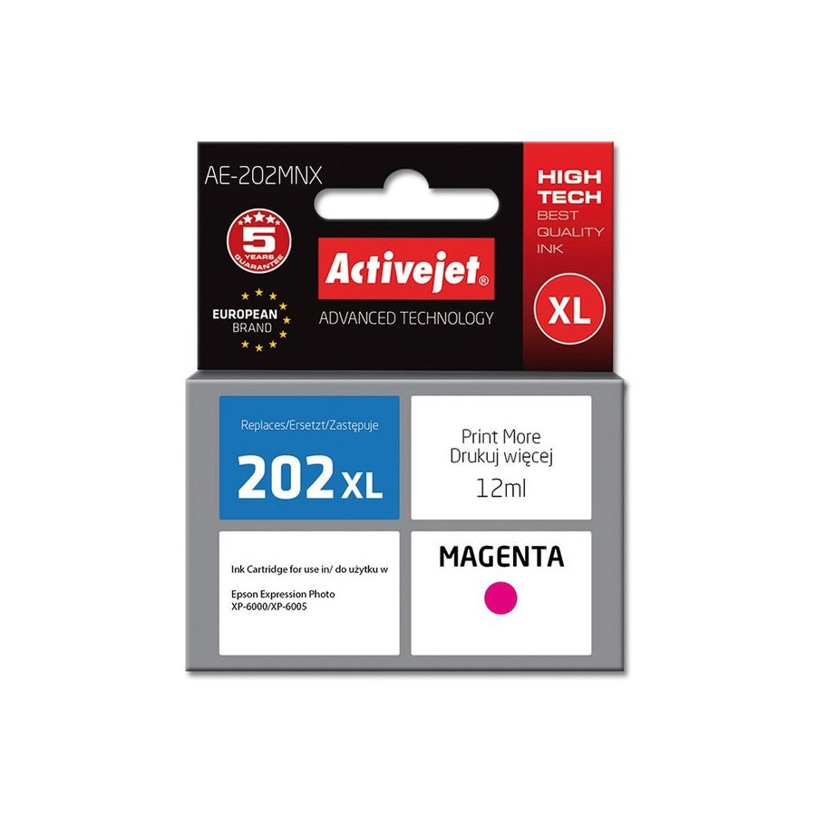 Tinta activejet ae-202mnx (reemplazo para epson 202xl h34010 - supreme - 12 ml - magenta