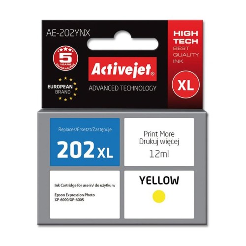 Tinta activejet ae-202ynx (reemplazo para epson 202xl h44010 - supreme - 12 ml - amarillo)