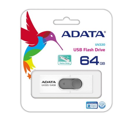 Pendrive adata 64gb usb 2.0 uv220 blanco boton gris auv220-64g-rwhgy