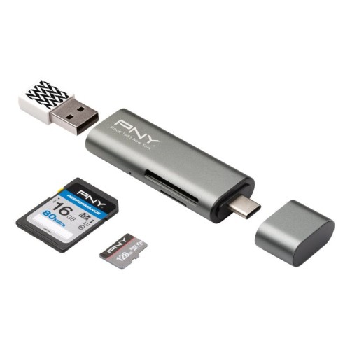 Lector de tarjetas externo pny usb tipo-c  microsd / sd / conexion usb a/h  r-tc-ua-3n1e01-rb