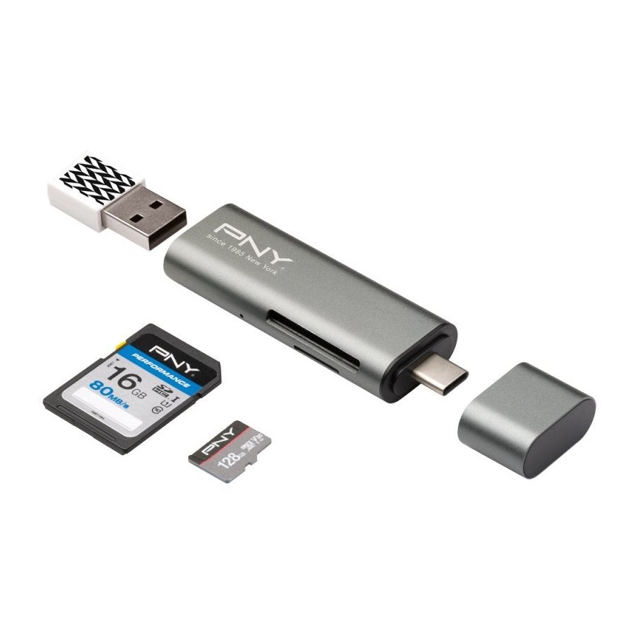 Lector de tarjetas externo pny usb tipo-c  microsd / sd / conexion usb a/h  r-tc-ua-3n1e01-rb