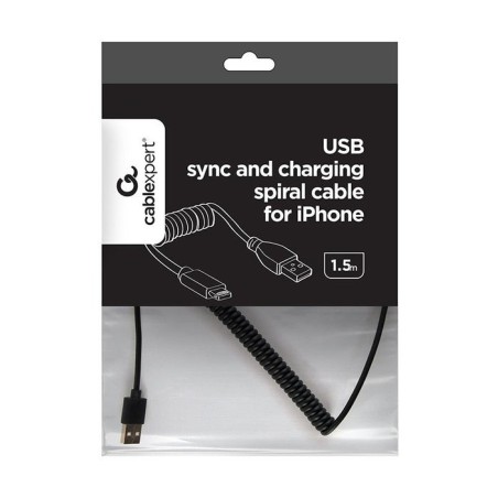 Gembird cable usb a lightning espiral para iphone 1.50m negro cc-lmam-1.5m