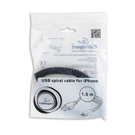 Gembird cable usb a lightning espiral para iphone 1.50m negro cc-lmam-1.5m