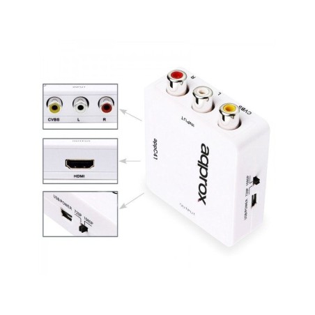 Approx adaptador rca a hdmi  resolucion hasta 1080p aliment microusb  blanco appc41