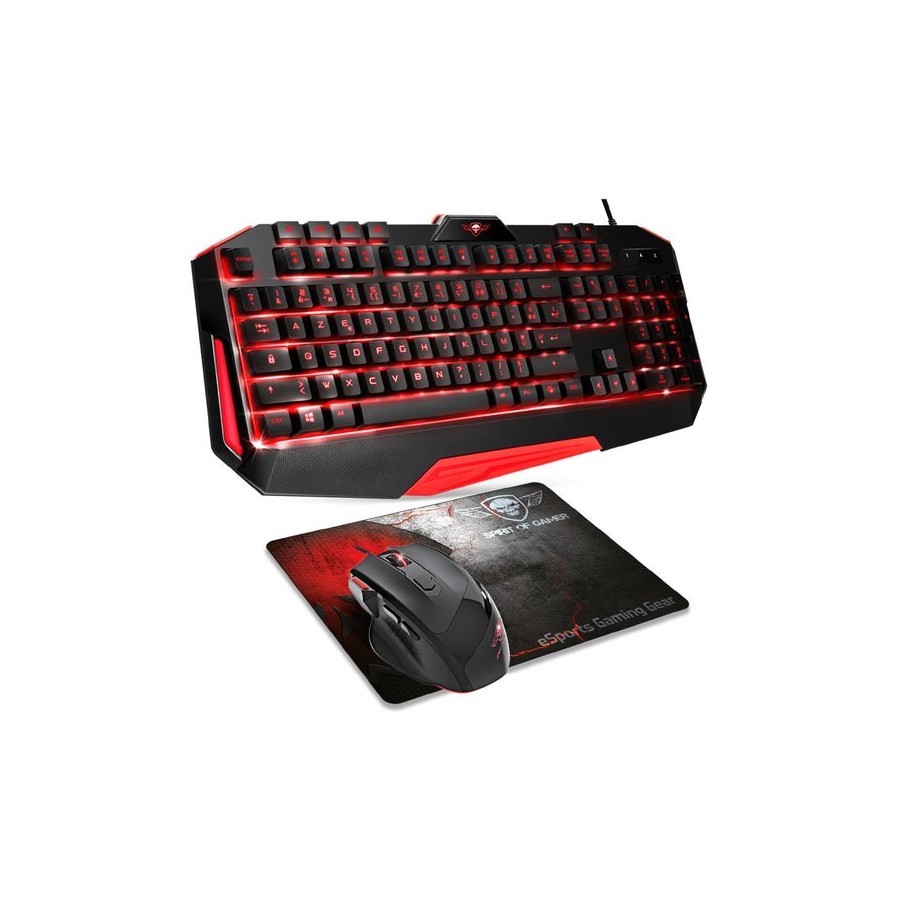 Spirit of gamer pack teclado  retroiluminacion led + raton 3200dpi + alfombrilla skull spirit usb
