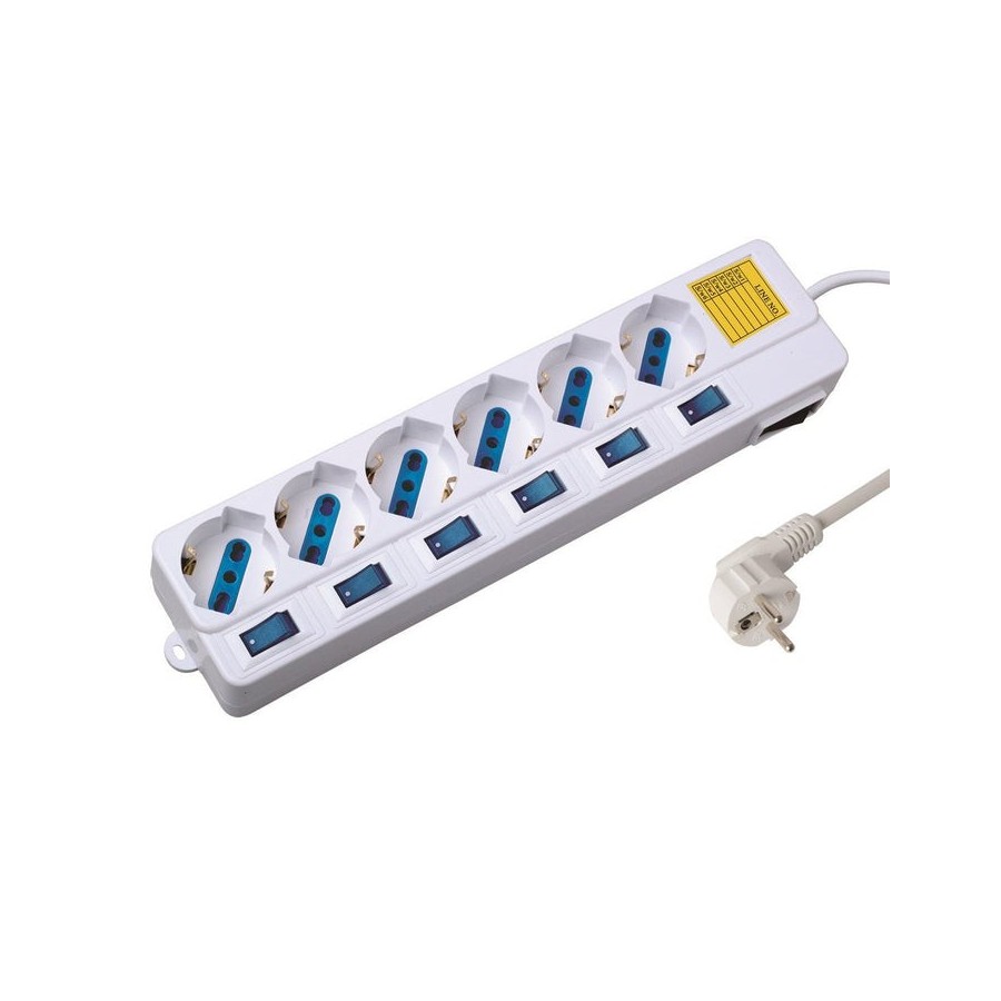 Ewent regleta 6 tomas con 6 interruptores cable 1.50m blanco ew3932