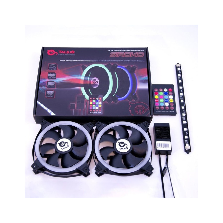 Talius kit siroko (2ventiladores doble aro rgb + tira led + remote control)