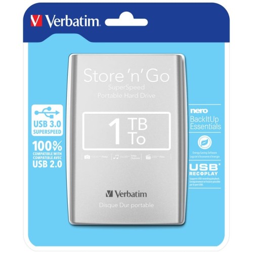 Disco externo hdd verbatim store 'n' go 1tb hdd 2.5" usb 3.0 silver