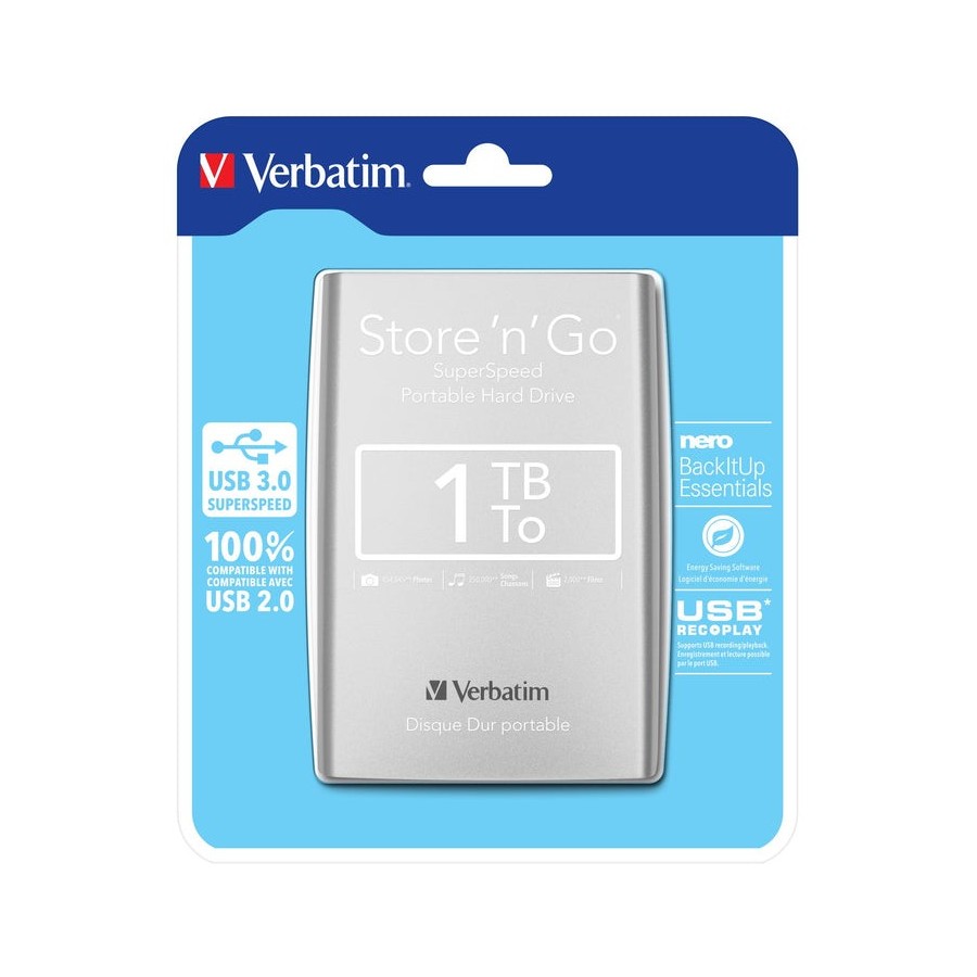 Disco externo hdd verbatim store 'n' go 1tb hdd 2.5" usb 3.0 silver