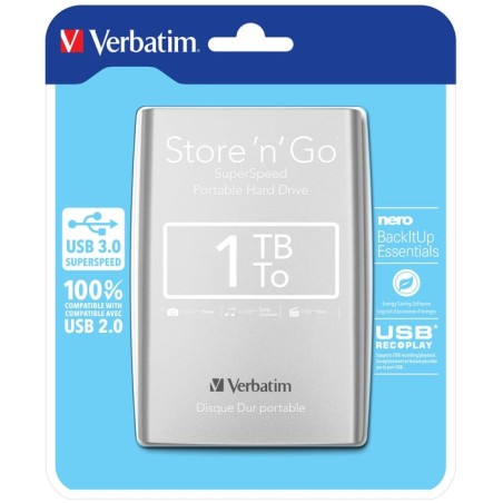 Disco externo hdd verbatim store 'n' go 1tb hdd 2.5" usb 3.0 silver