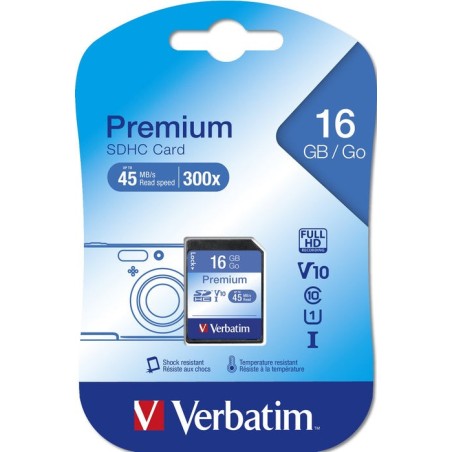 Verbatim premium secure digital 16gb sdhc clase 10 43962