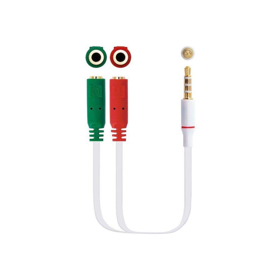 Nanocable cable adaptador audio jack 3.5mm macho 4 pines a 2x jack 3.5mm hembra 3 pines 0.20m - blanco
