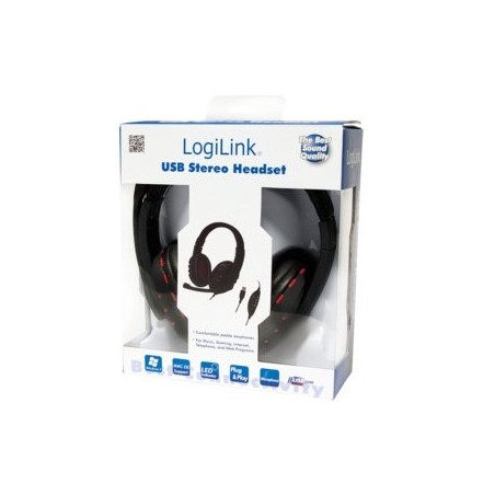 Logilink auricular con microfono diadema negro/rojo pc/juegos hs0033
