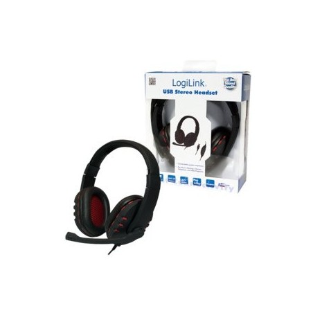 Logilink auricular con microfono diadema negro/rojo pc/juegos hs0033